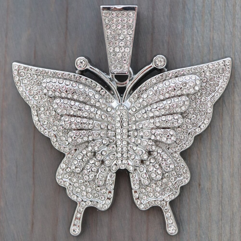 Butterfly Ice Pendant Silver Rhinestones